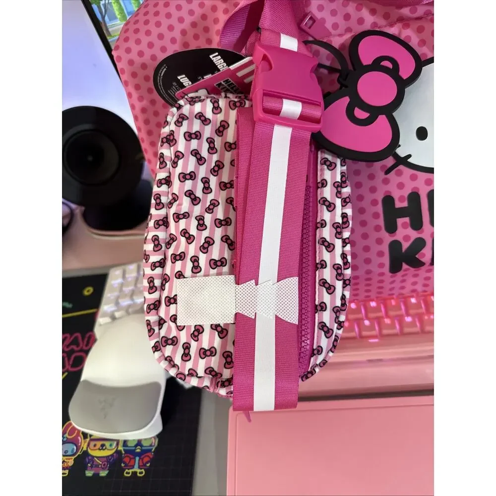 Sanrio Hello Kitty Pink Tote Travel Large Weekender Luggage Hip Bag Tag 3 Piece